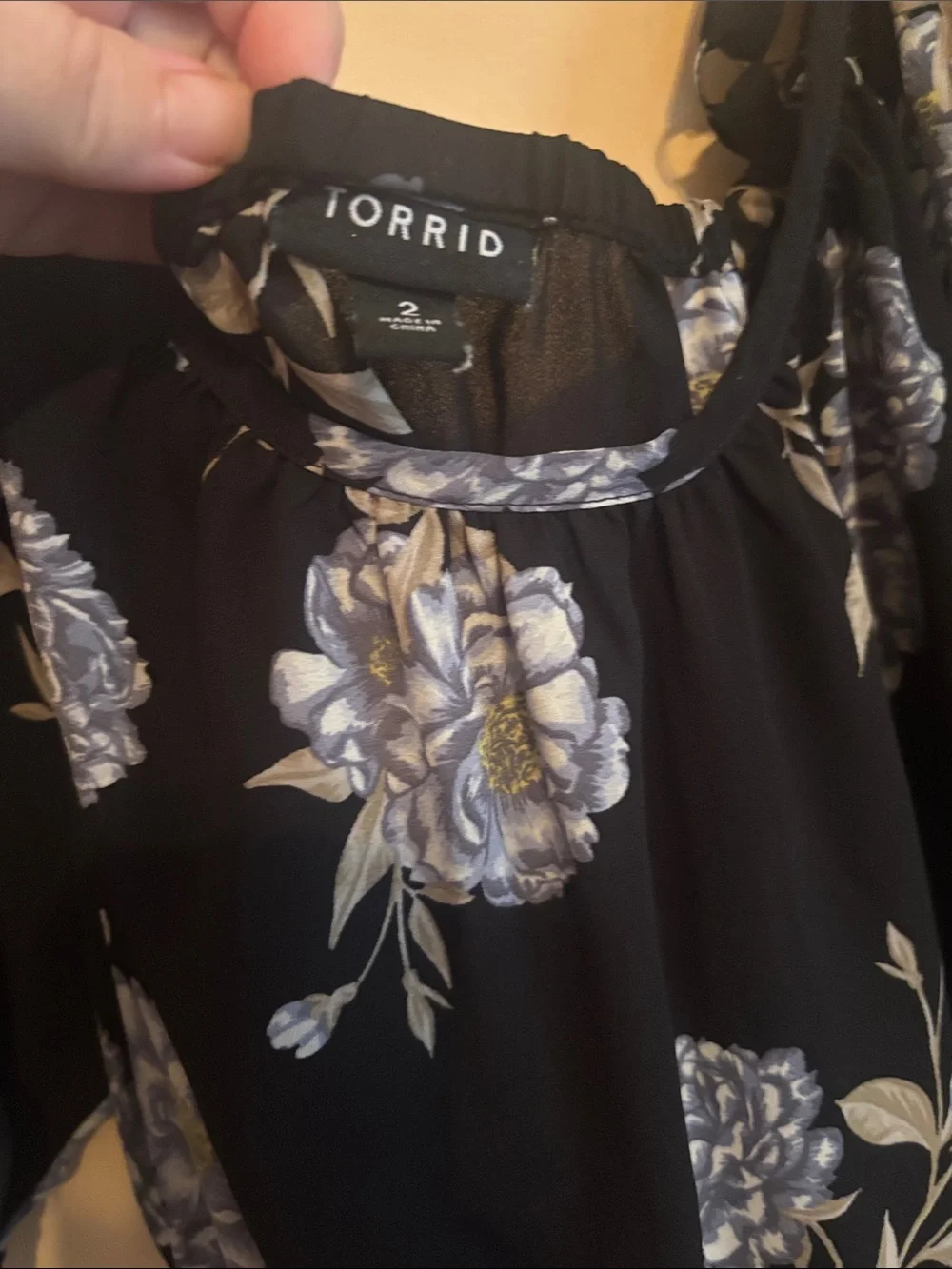 torrid Black Floral Cold-Shoulder Camisole with Blue-Gray Blooms
